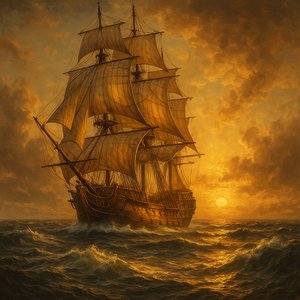 Galleon at Golden Dusk