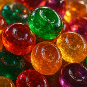 Glass-Like Hard Candy Drops — Macro Food Detail