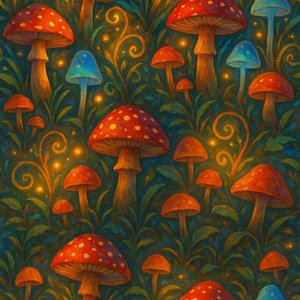 Glowing Mushroom Grove — Seamless Fantasy Forest Pattern