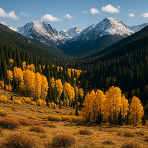 Golden Aspens Below Snow-Dusted Peaks