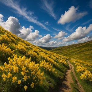 Golden Broom on a Windswept Hillside