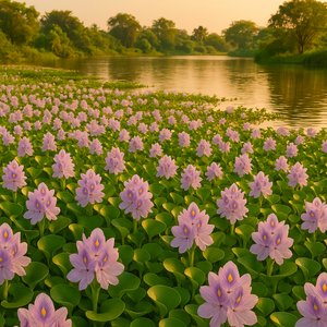 Golden Evening Over a Sea of Water Hyacinths