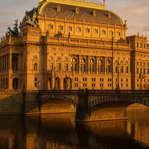 Golden Facade: National Theatre, Prague at Sunset
