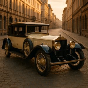 Golden-Hour 1920s Chauffeur Sedan on a Historic European Street