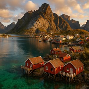 Golden Hour in Reine: Red Cabins of Lofoten