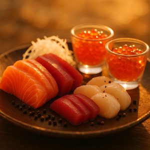 Golden-hour Sashimi Platter with Ikura Cups