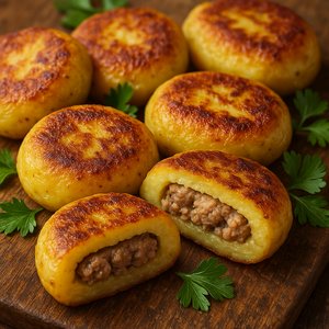 Golden Kolduny Aladki — Potato Patties with Juicy Meat Filling