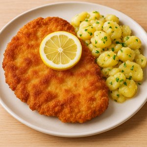 Golden Schnitzel with Lemon and Potato Salad