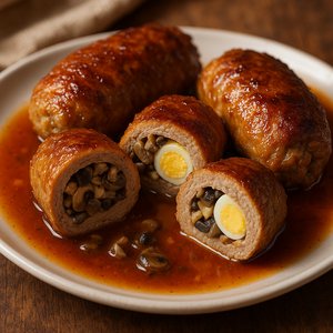 Golden Zrazy: Mushroom & Egg-Stuffed Meat Rolls in Rich Sauce