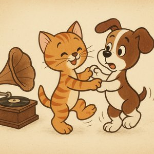 Gramophone Waltz: Kitten Teaches Puppy