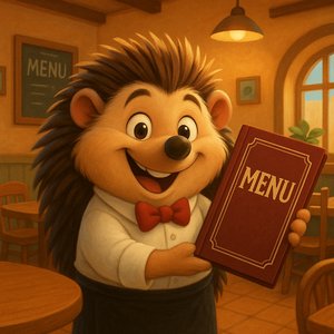 Happy Hedgehog Waiter Presenting the Menu