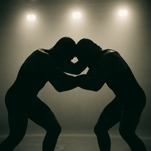 Head-to-Head: Wrestling Silhouettes Under Gym Lights