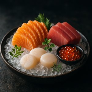 Ice-Cooled Sashimi Platter: Salmon, Tuna, Scallops & Ikura
