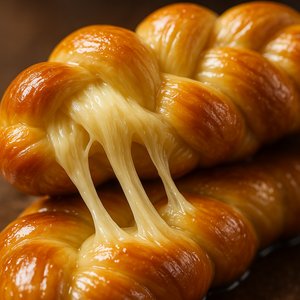 Irresistible Cheese Pull on a Golden Braided Roll