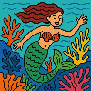 Joyful Mermaid Among Colorful Reefs