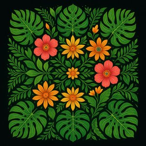 Jungle Mandala — Tropical Leaves & Blossoms