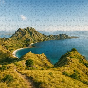 Komodo Coastline Puzzle — Bay & Hills at Golden Light