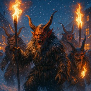 Krampus Parade at Night — Fiery Winter Procession