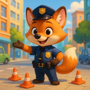 Little Fox Officer Directing Traffic
