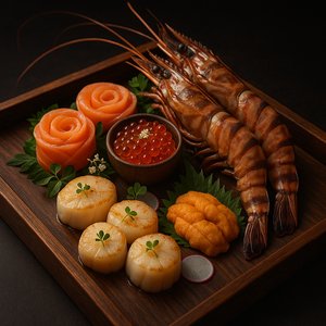 Luxury Seafood Board: Tiger Prawns & Sashimi Elegance