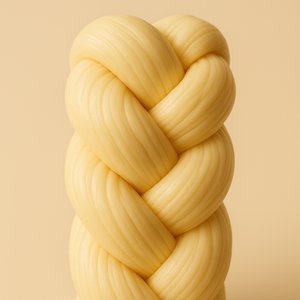 Macro Close-Up of Braided Cheese — Warm Minimalist Studio Shot