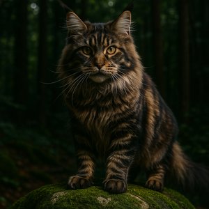 Majestic Brown Tabby Maine Coon on Mossy Rock