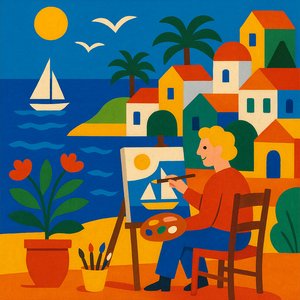 Mediterranean Artist by the Sea