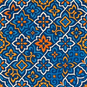 Mediterranean Mosaic: Bold Blue & Orange Seamless Pattern