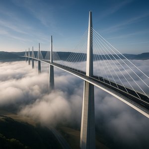 Millau Viaduct Rising Above the Clouds