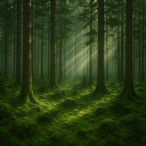 Mossy Swiss Pine Grove at Dawn