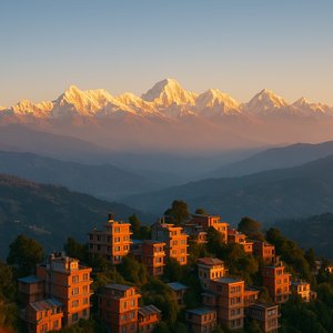 Nagarkot Dawn: Golden Peaks Over Hilltop Homes