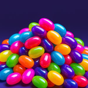 Neon Jelly Bean Pile on Dark Background