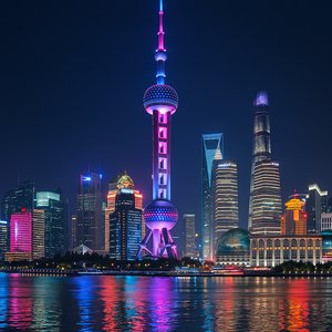 Neon Night at the Oriental Pearl — Pudong Skyline Reflections