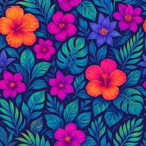 Neon Tropic: Vibrant Seamless Floral Pattern