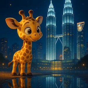Night Stroll: Giraffe Calf by the Twin Towers