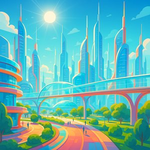Noon in a Friendly Futuristic City