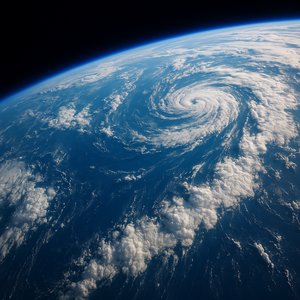 Orbital Close‑Up: Swirling Storm Over the Deep Blue Earth