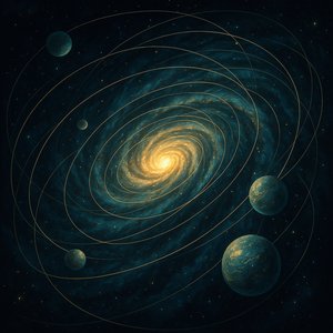 Orbital Spiral: Teal & Gold Galaxy