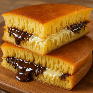 Photorealistic Sweet Martabak with Melted Chocolate & Cheese
