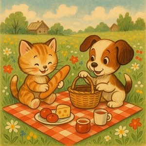 Picnic Pals in the Blooming Meadow