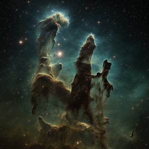 Pillars of Creation — Teal & Gold Nebular Towers