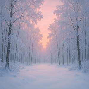 Pink Dawn in a Frosted Winter Wood