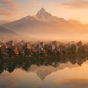 Pokhara at Dawn — Machapuchare Mirrored in Still Water