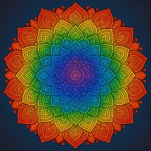 Radiant Rainbow Mandala — Symmetric Floral Burst