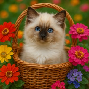 Ragdoll Kitten in a Flower Basket