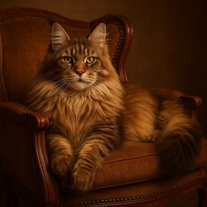 Regal Maine Coon on a Vintage Armchair