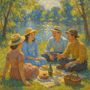 Riverside Picnic in Sunlight