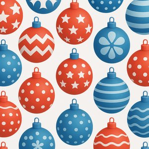 Seamless Winter Pattern — Red & Blue Christmas Baubles