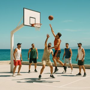 Seaside Pickup: Summer Basketball on a Greek Court