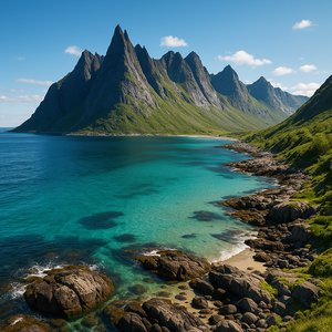 Senja Coastline — Jagged Peaks and Turquoise Summer Sea